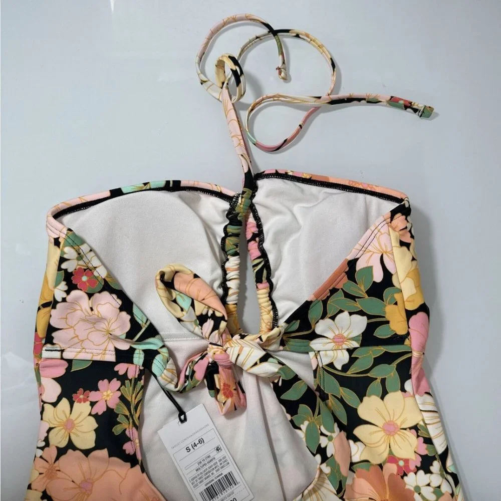 NWT Shade &‎ Shore [ Small 4-6 ] Halter Keyhole Bandeau One Piece Swimsuit 5940